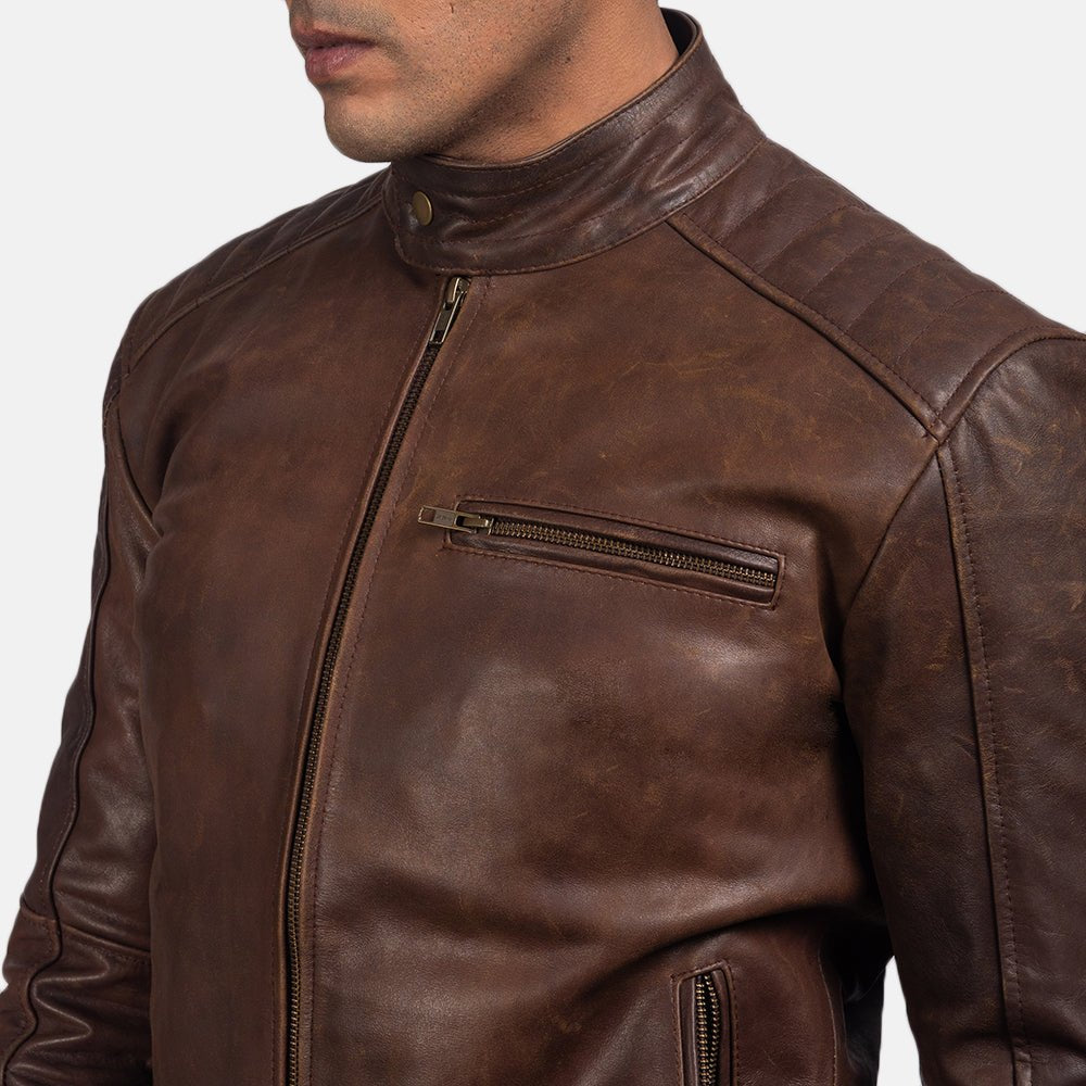 Dean Brown Leather Biker Jacket image 4