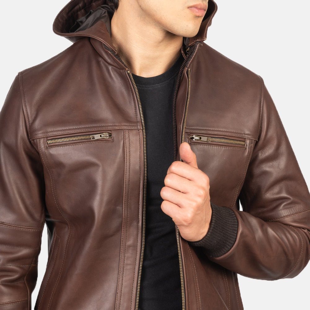 Bouncer Biz Brown Leather Bomber Jacket image 6