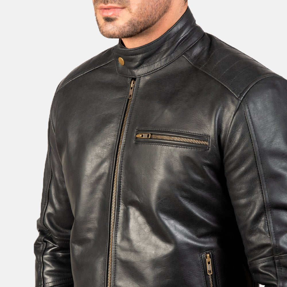 Dean Black Leather Biker Jacket image 5