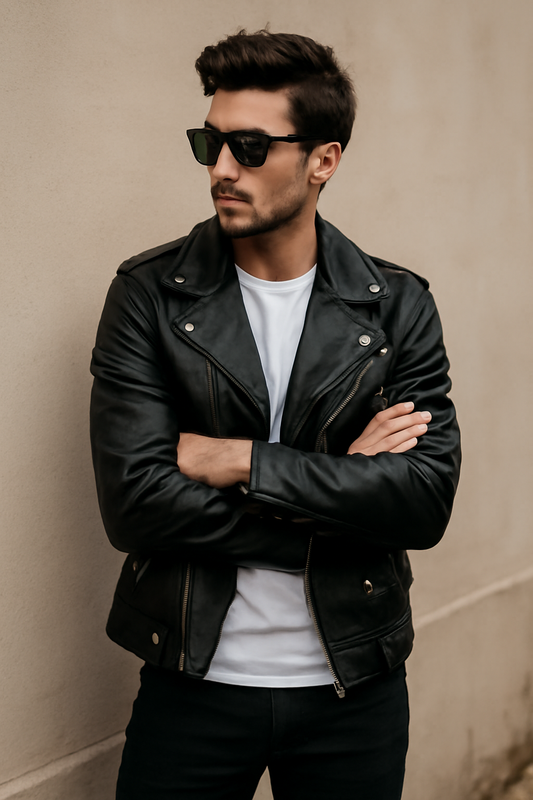 black leather jacket