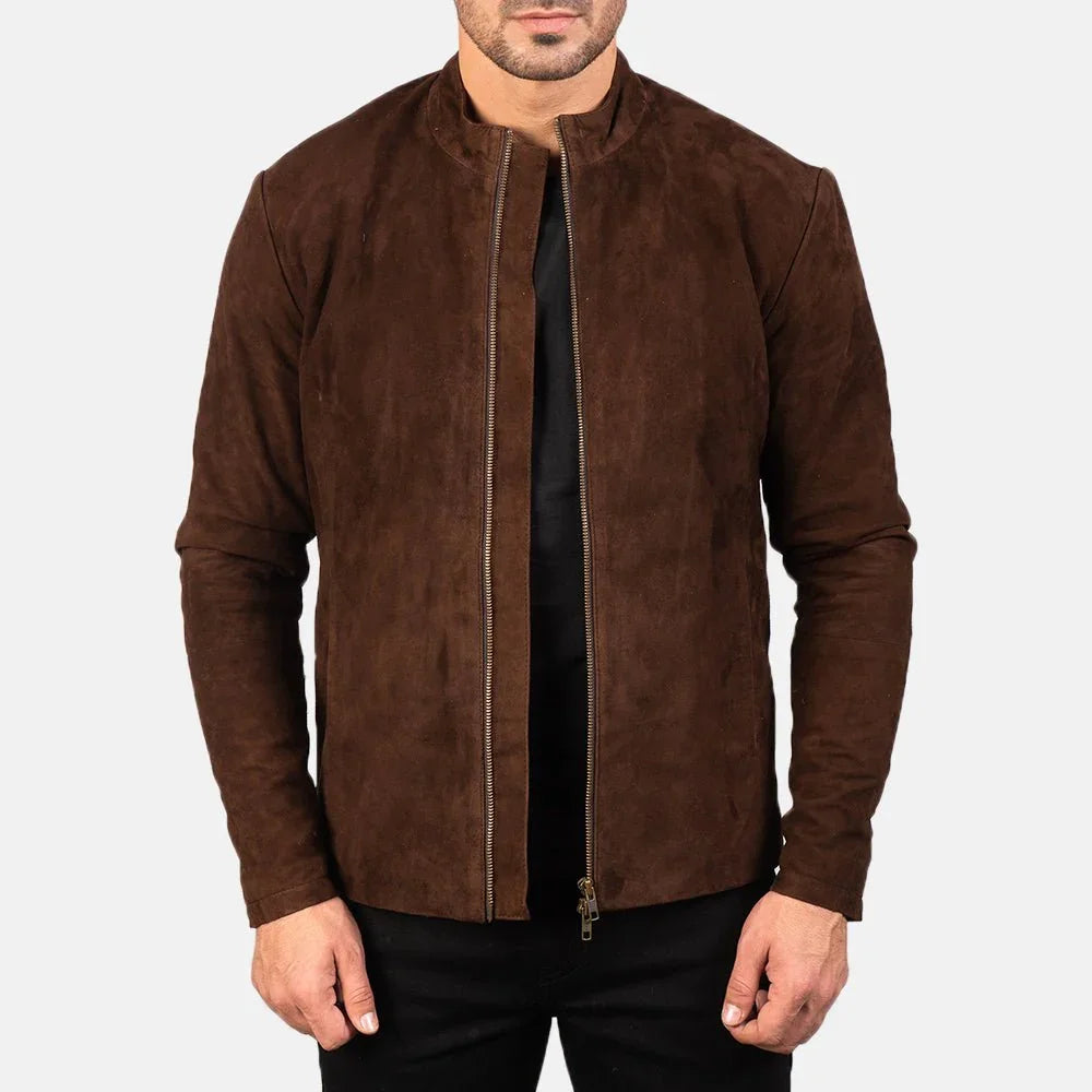 Charcoal Mocha Suede Biker Jacket image 0