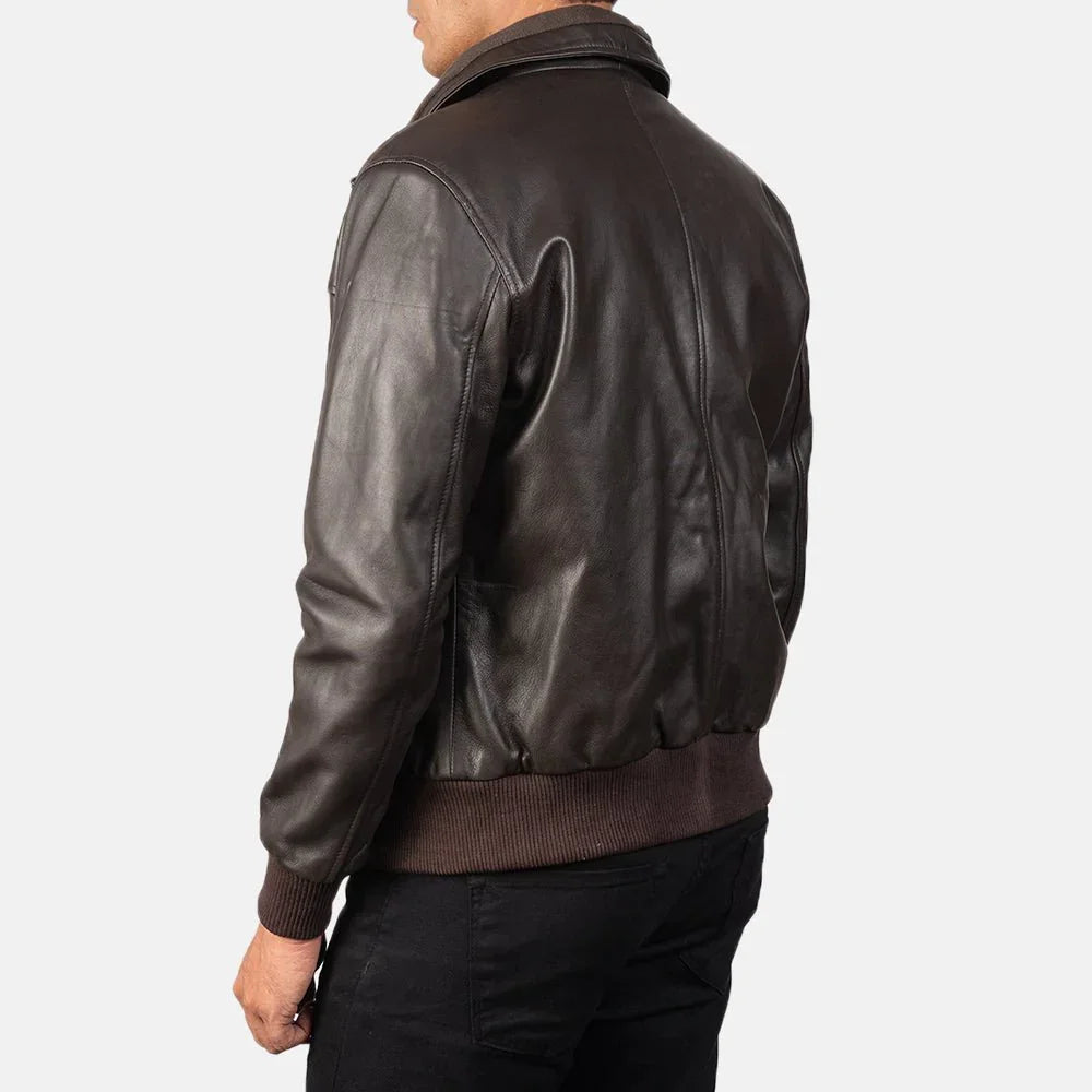 Air Rolf Brown Leather Bomber Jacket image 5