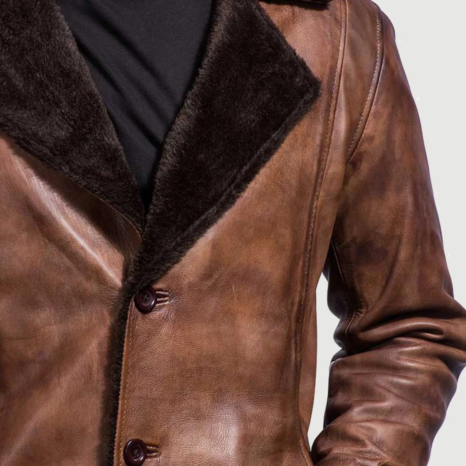 Cinnamon Distressed Leather Fur Coat image 1