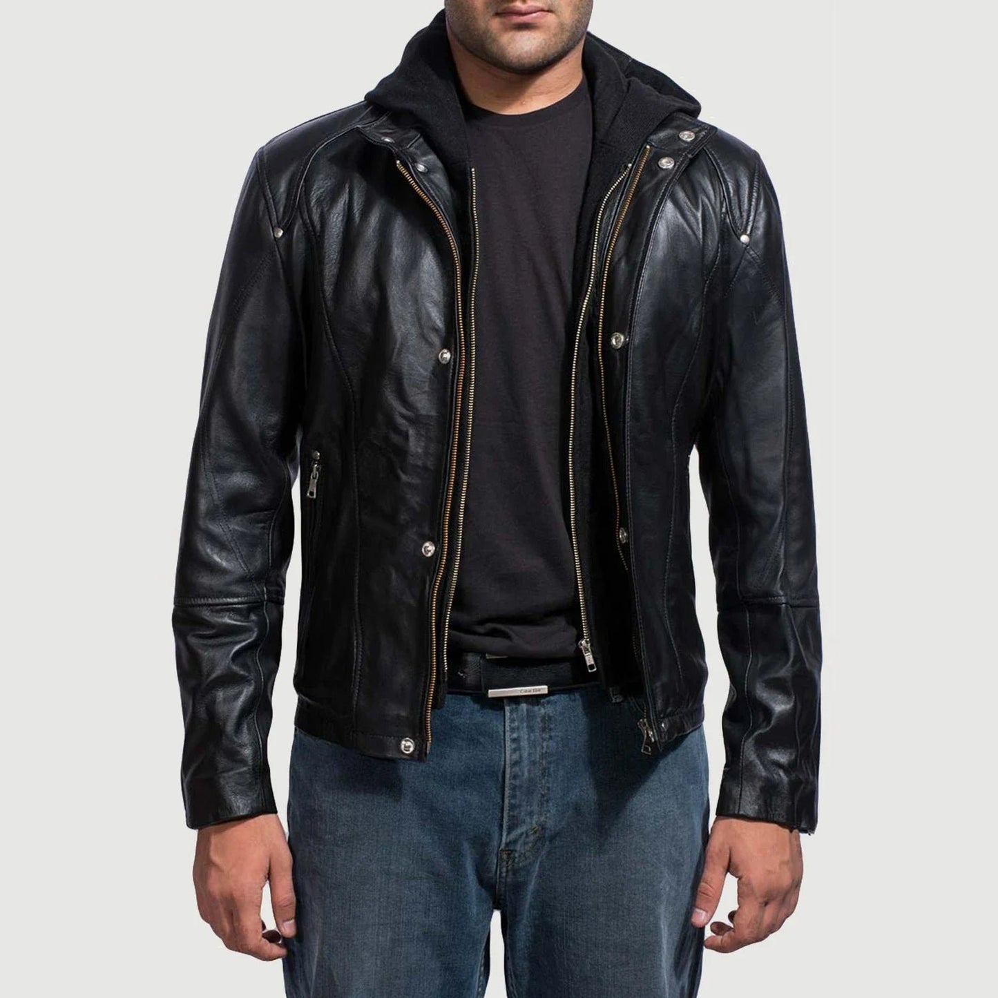 Highschool Black Hooded Leather Jacket image 0