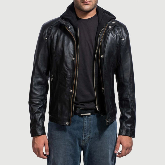 Highschool Black Hooded Leather Jacket image 0