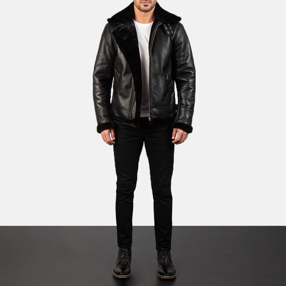 Francis B-3 Black Leather Bomber Jacket image 3