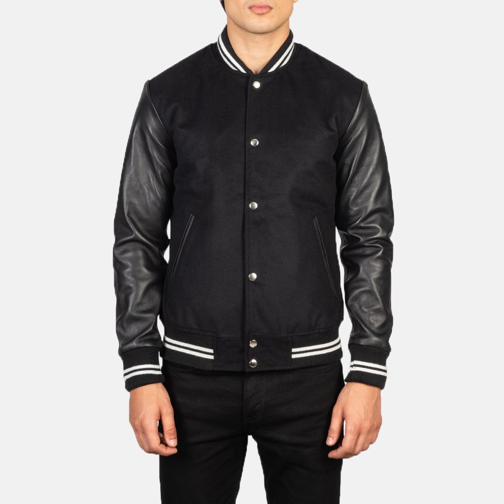 Vaxton Black Striped Hybrid Varsity Jacket image 0