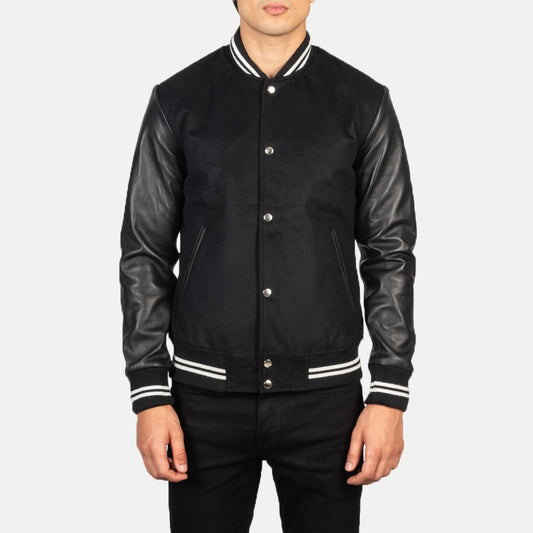 Vaxton Black Striped Hybrid Varsity Jacket image 0