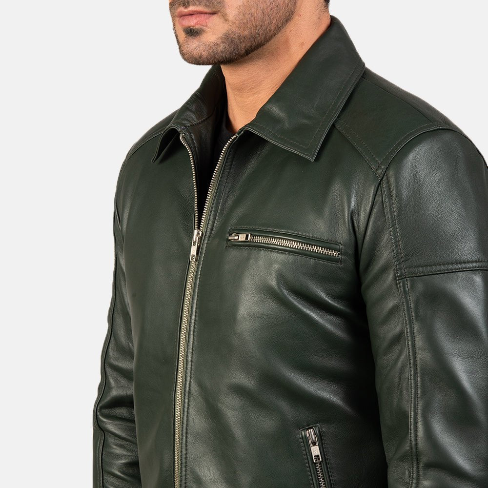 Lavendard Green Leather Biker Jacket image 5