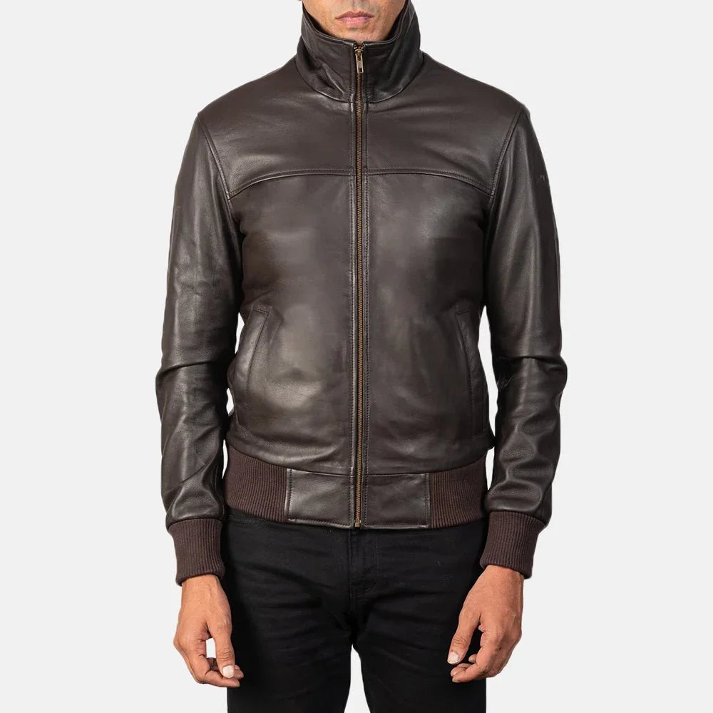 Air Rolf Brown Leather Bomber Jacket image 3
