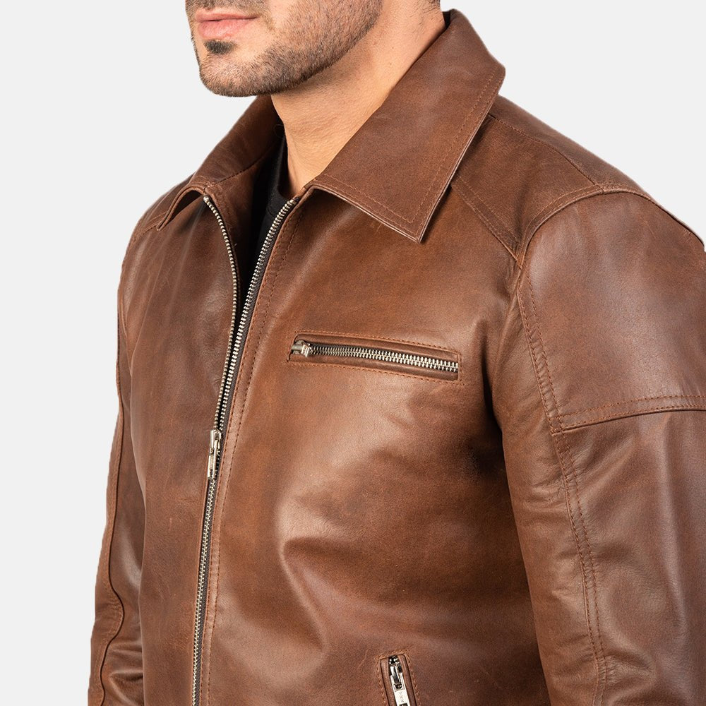 Lavendard Brown Leather Biker Jacket image 5