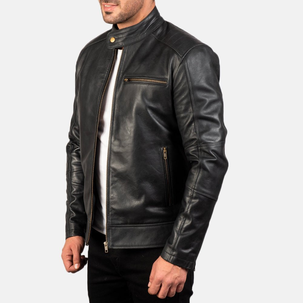 Dean Black Leather Biker Jacket image 1