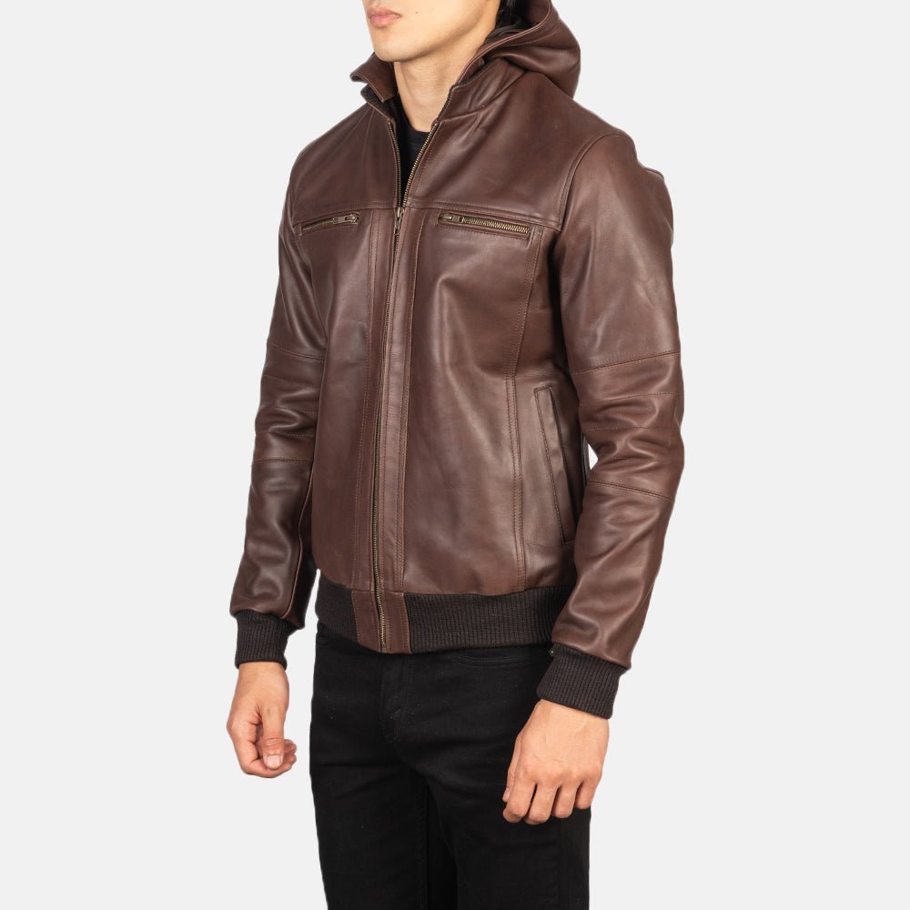 Bouncer Biz Brown Leather Bomber Jacket image 2