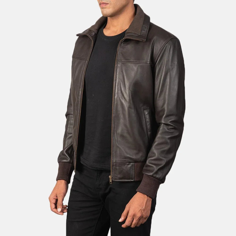 Air Rolf Brown Leather Bomber Jacket image 2