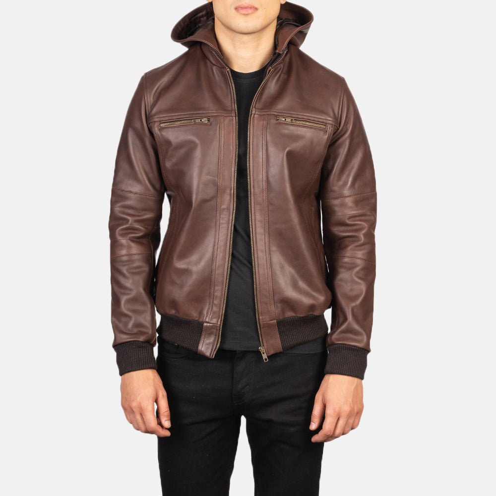 Bouncer Biz Brown Leather Bomber Jacket image 1