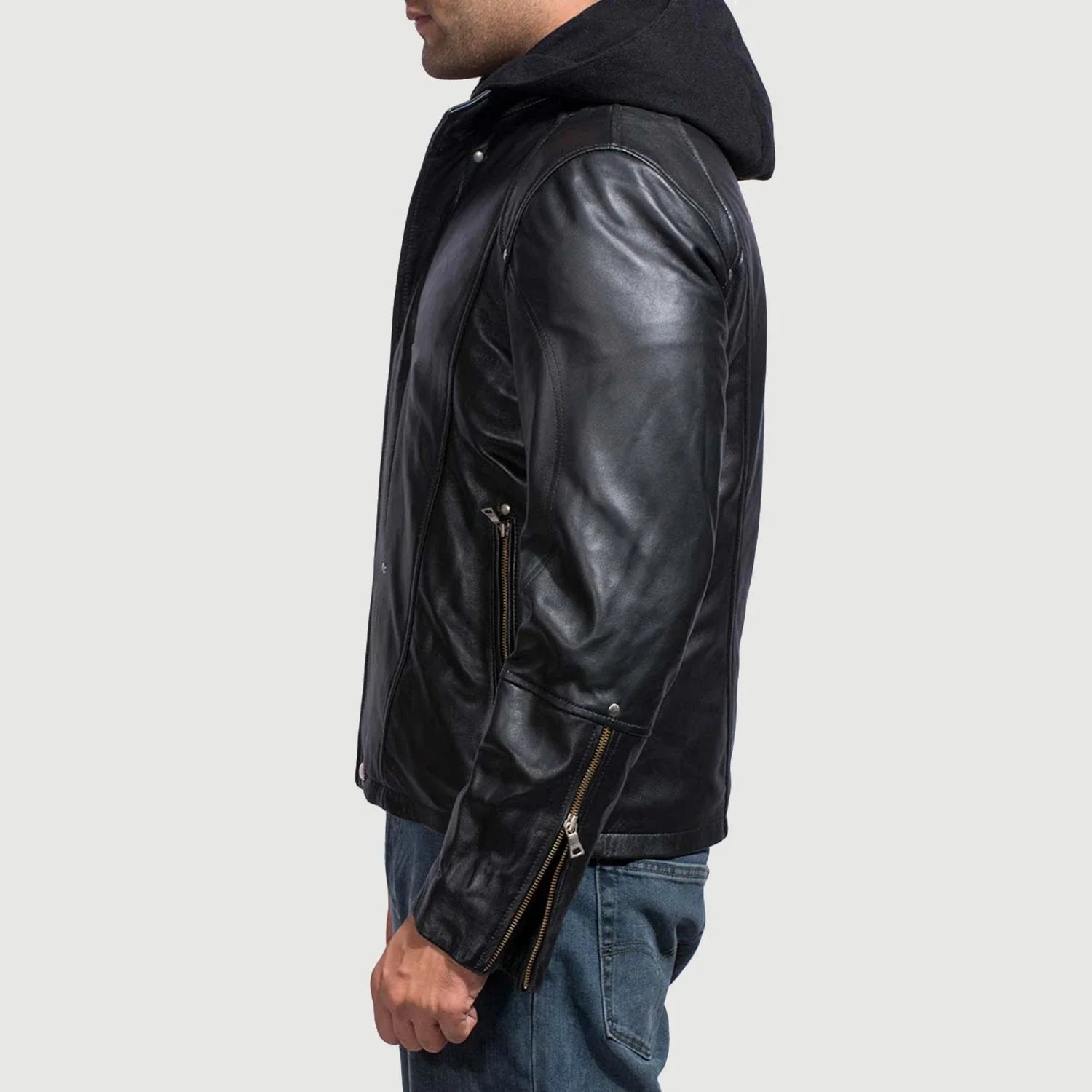 Highschool Black Hooded Leather Jacket image 3