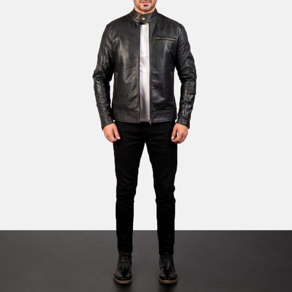 Dean Black Leather Biker Jacket image 2