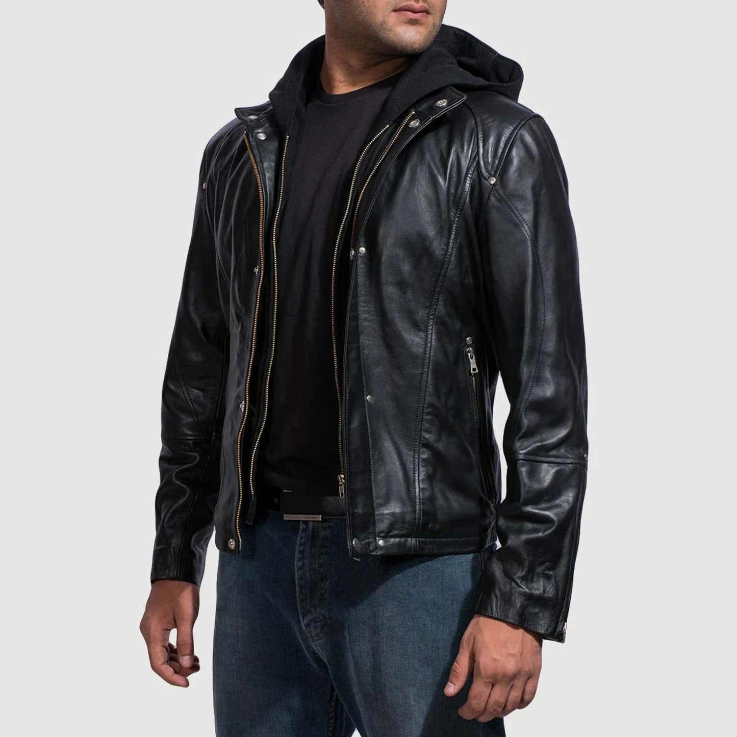 Highschool Black Hooded Leather Jacket image 4