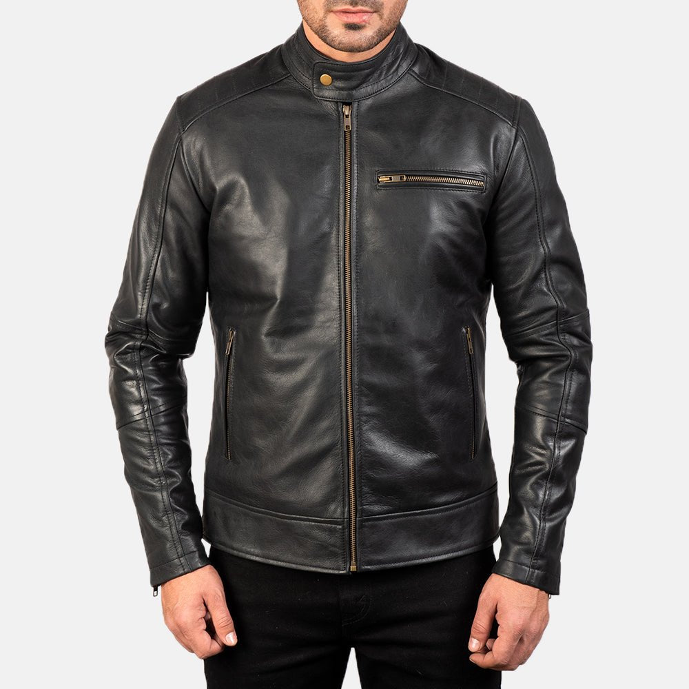 Dean Black Leather Biker Jacket image 3