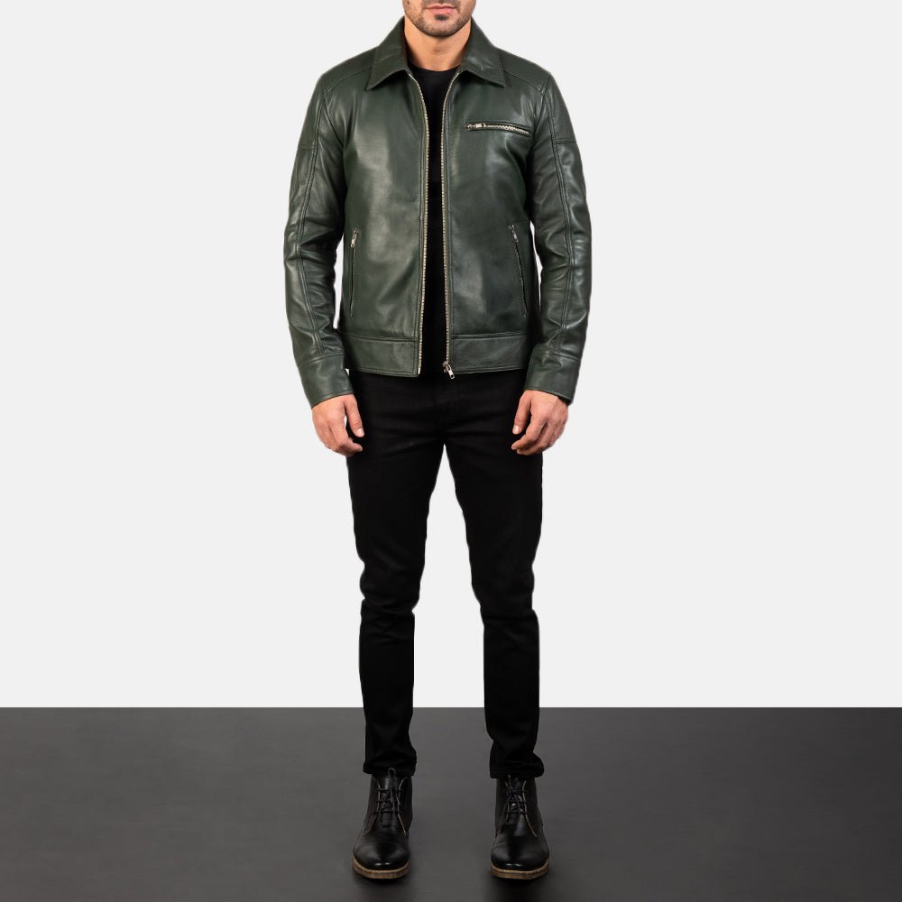 Lavendard Green Leather Biker Jacket image 4