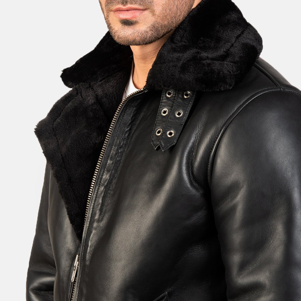 Francis B-3 Black Leather Bomber Jacket image 6