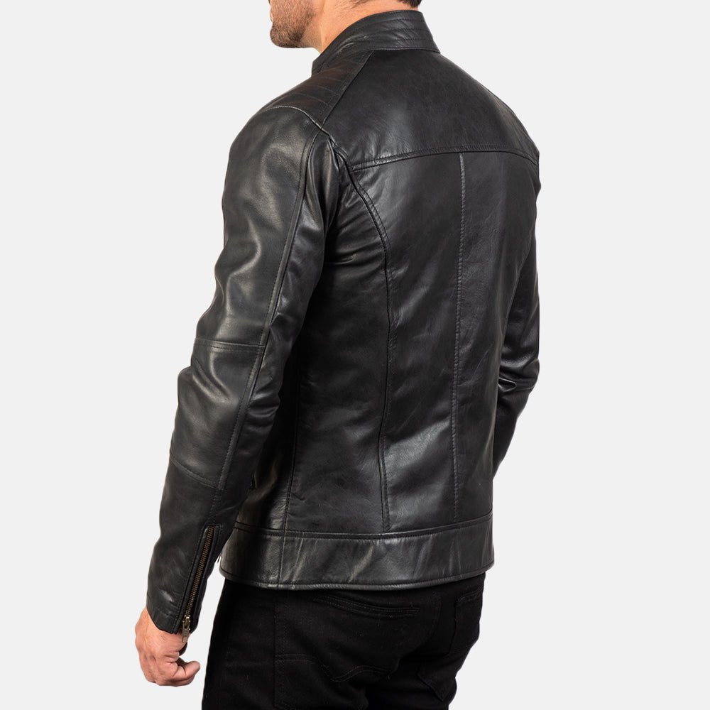Dean Black Leather Biker Jacket image 4