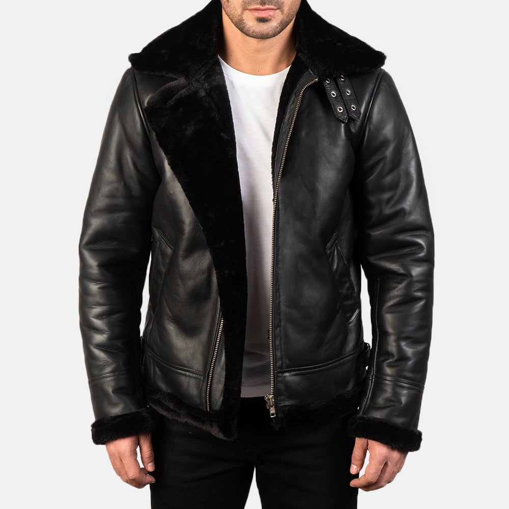 Francis B-3 Black Leather Bomber Jacket image 0