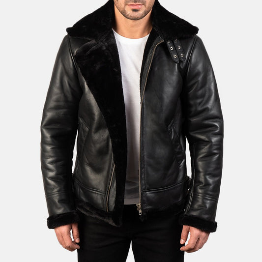 Francis B-3 Black Leather Bomber Jacket image 0
