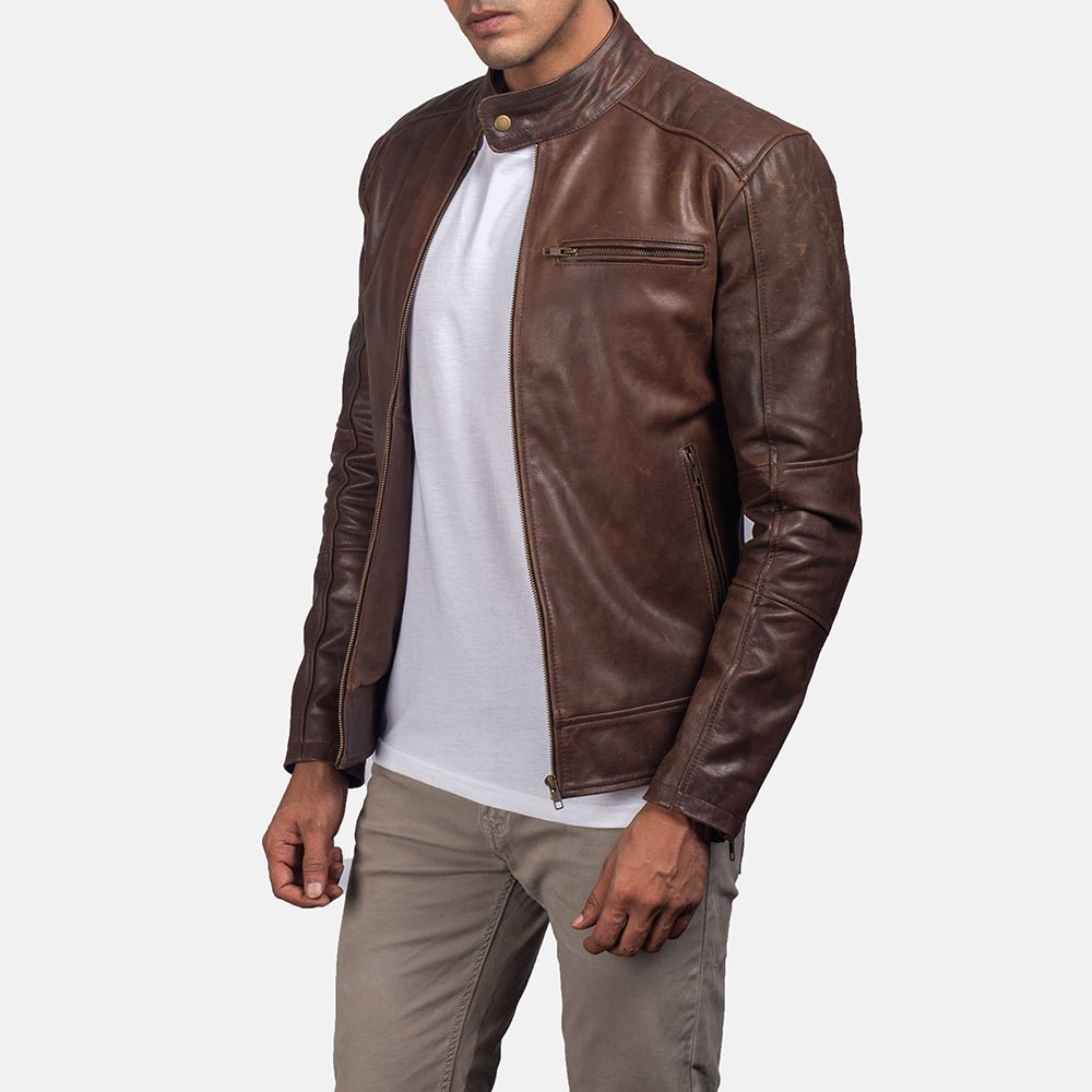 Dean Brown Leather Biker Jacket image 1