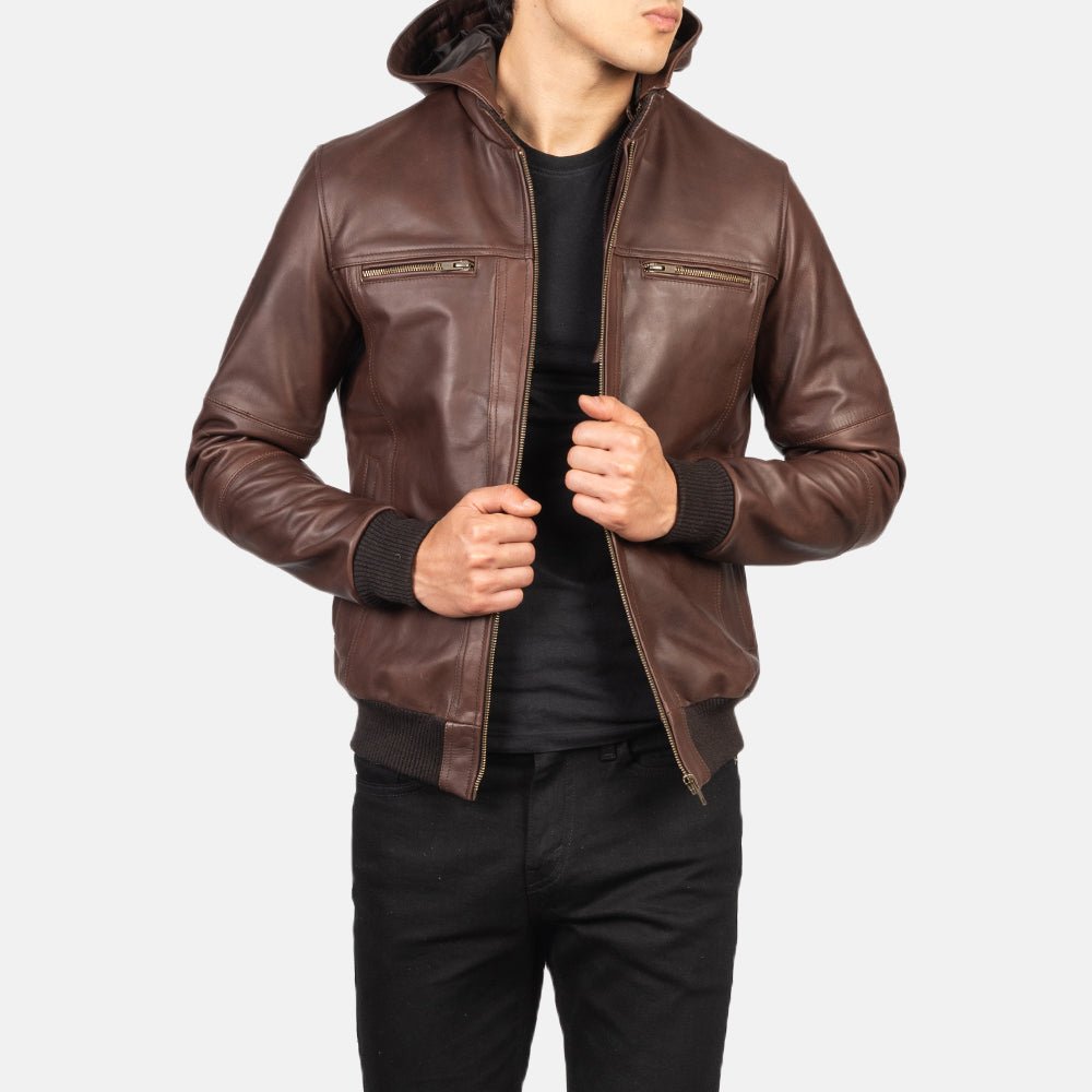Bouncer Biz Brown Leather Bomber Jacket image 4