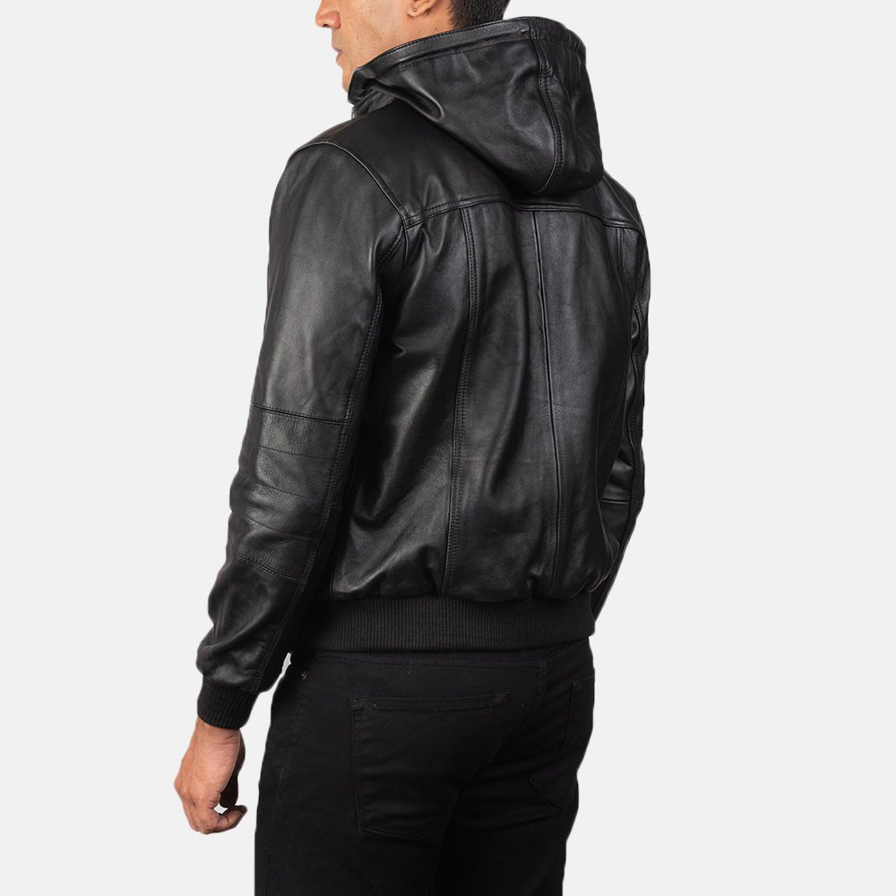 Bouncer Biz Black Leather Bomber Jacket image 4
