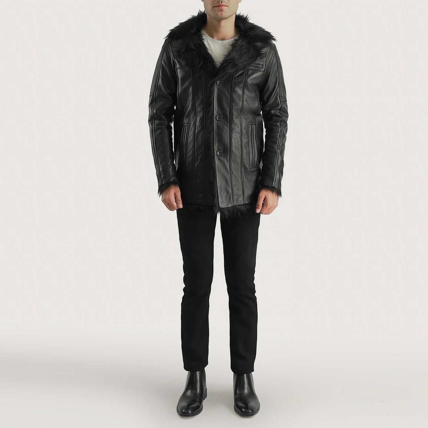 Furcliff Black Leather Coat image 3