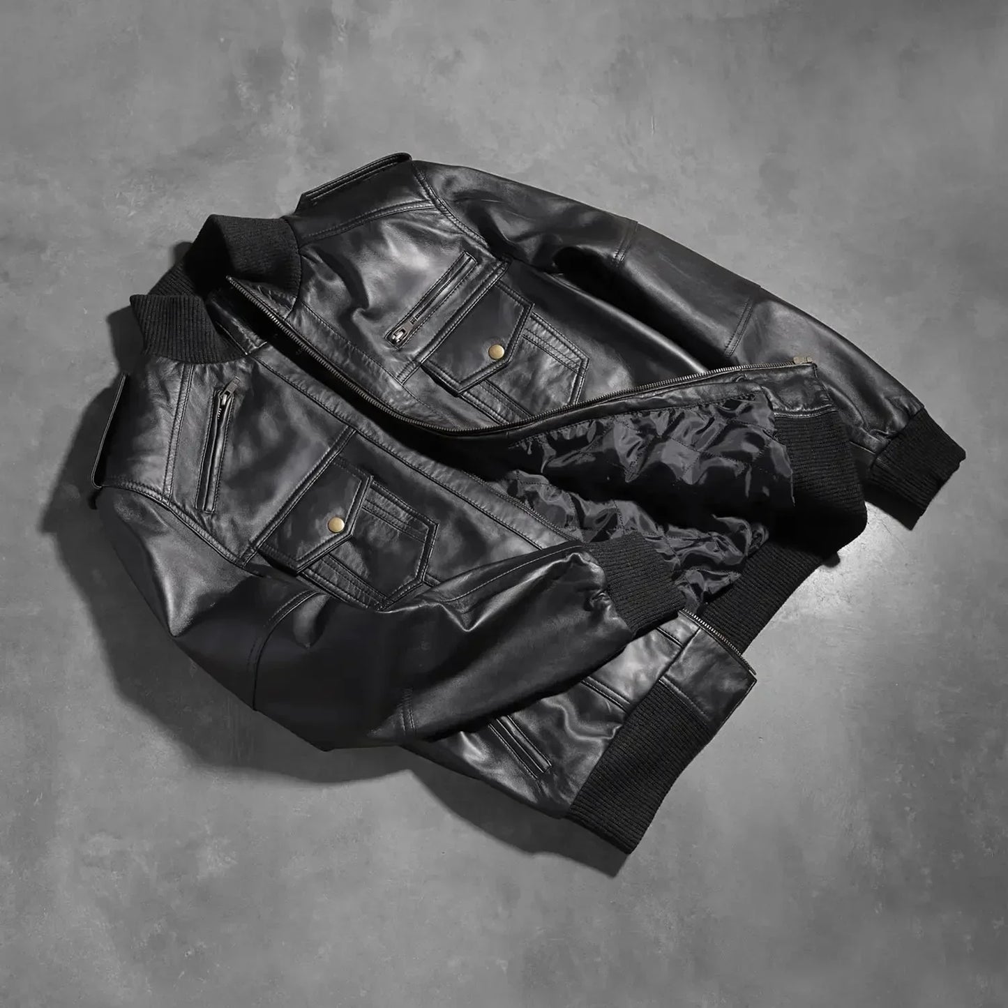 Agent Shadow Black Leather Bomber Jacket image 7