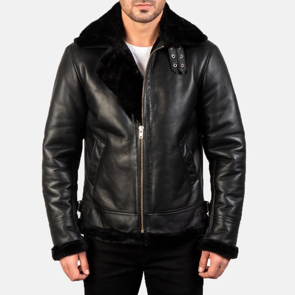 Francis B-3 Black Leather Bomber Jacket image 4
