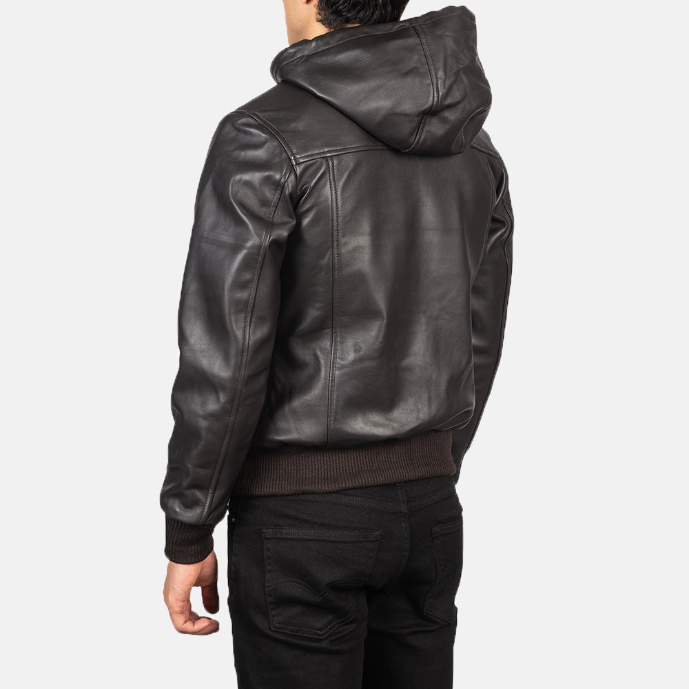Nintenzo Brown Hooded Leather Bomber Jacket image 5