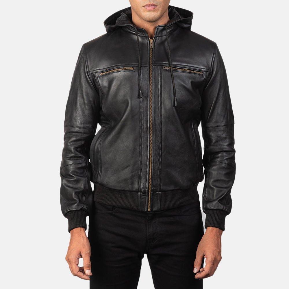 Bouncer Biz Black Leather Bomber Jacket image 2