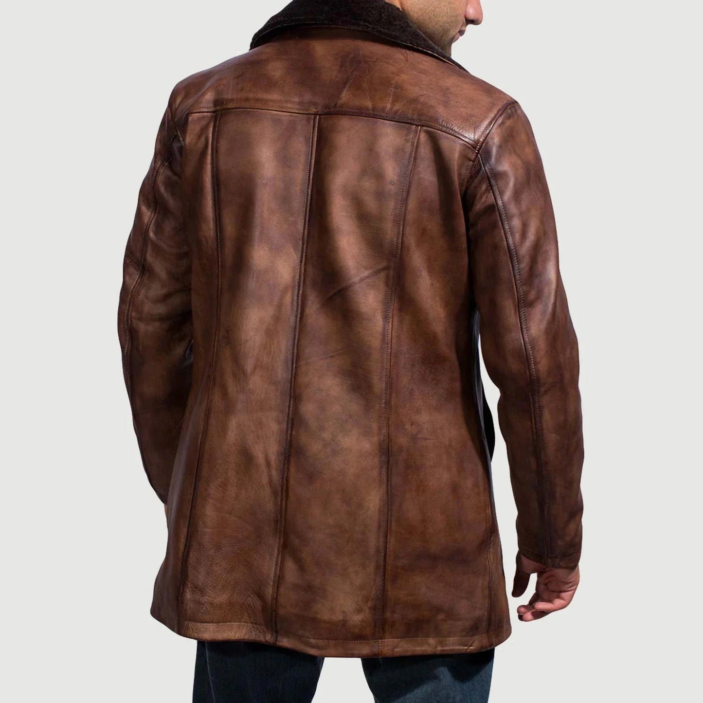 Cinnamon Distressed Leather Fur Coat image 2