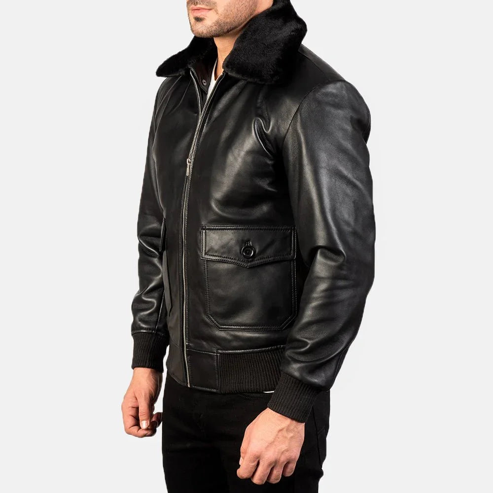 Airin G-1 Black Leather Bomber Jacket image 1