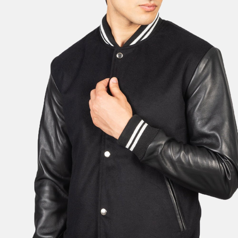 Vaxton Black Striped Hybrid Varsity Jacket image 5