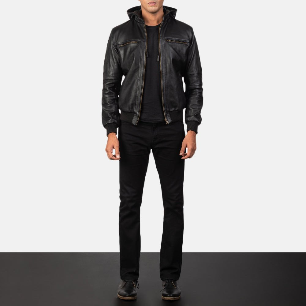Bouncer Biz Black Leather Bomber Jacket image 3
