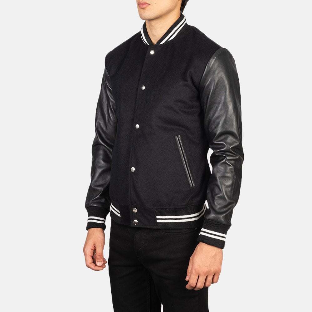 Vaxton Black Striped Hybrid Varsity Jacket image 1