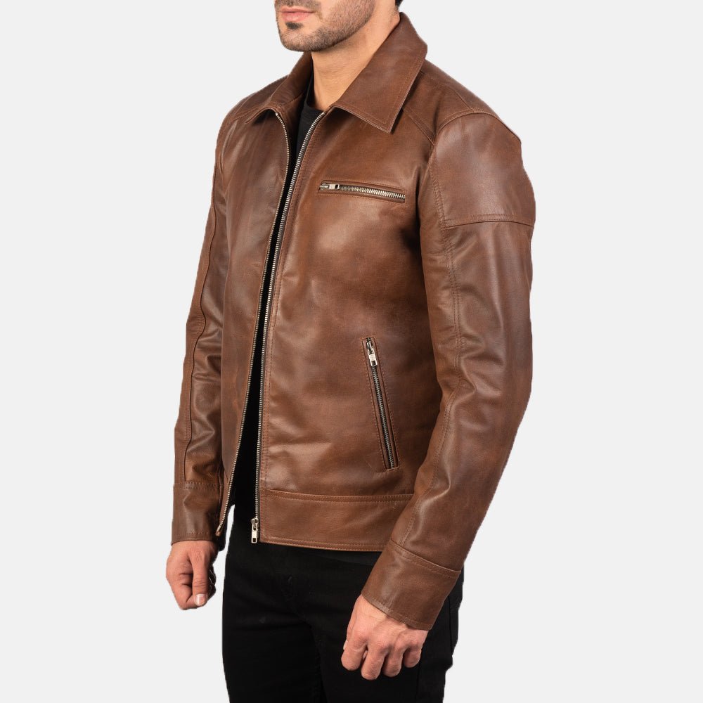 Lavendard Brown Leather Biker Jacket image 2