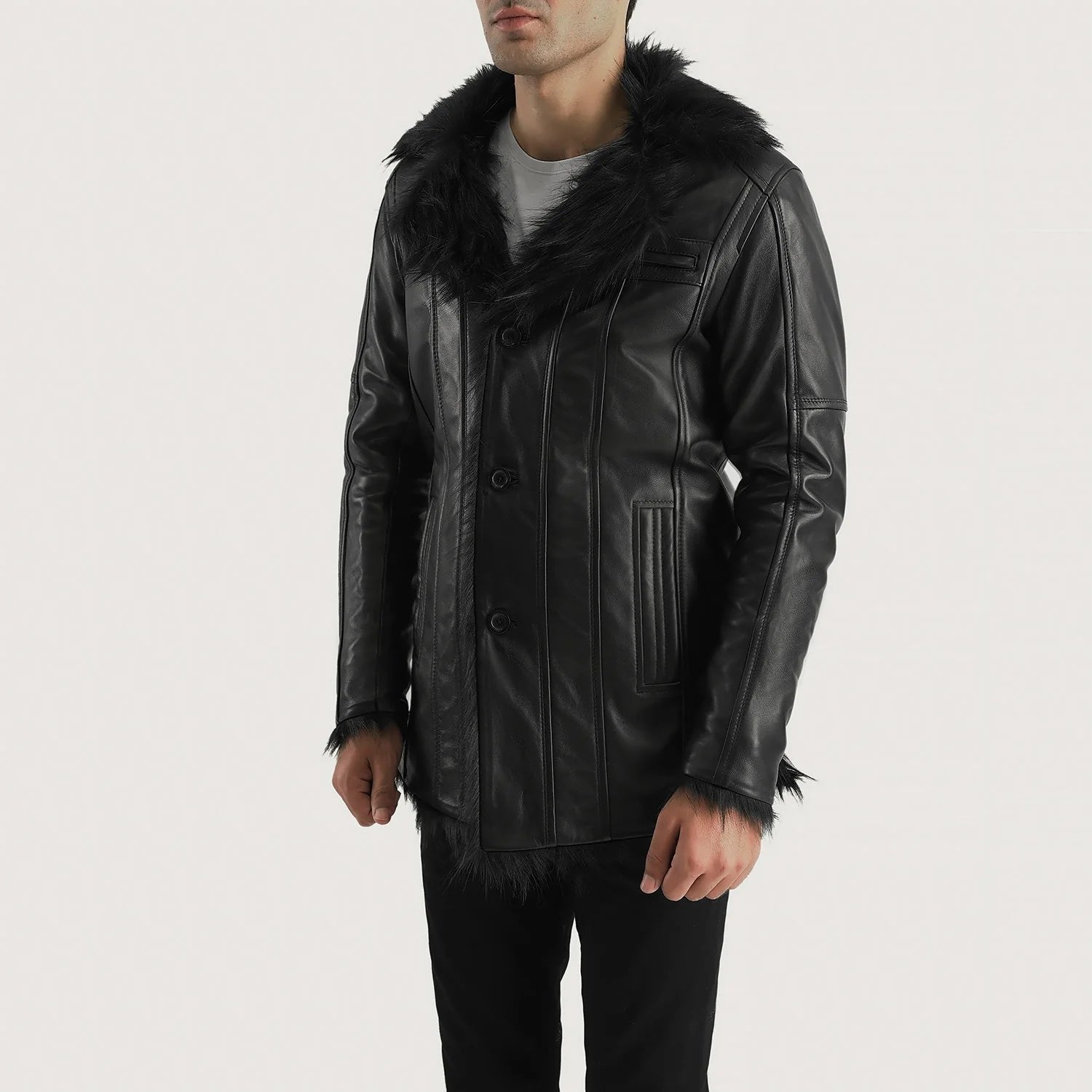 Furcliff Black Leather Coat image 4