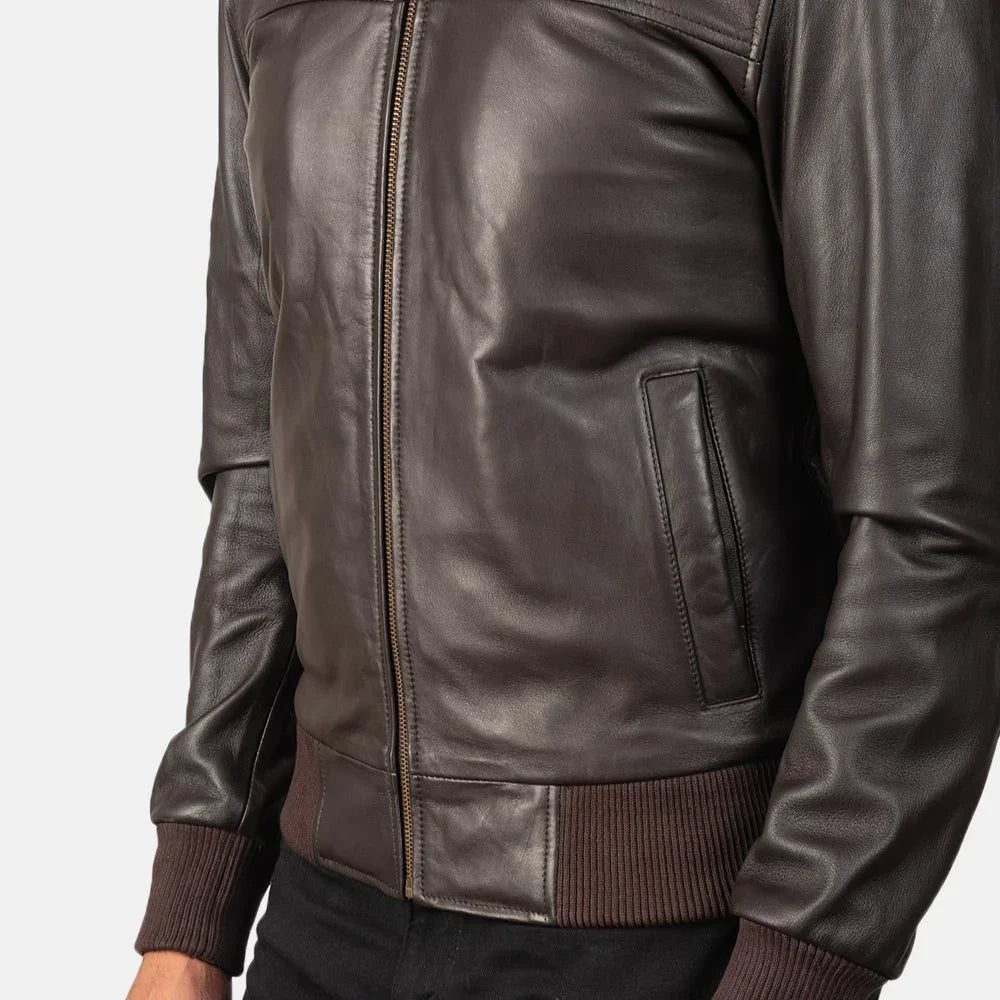 Air Rolf Brown Leather Bomber Jacket image 6