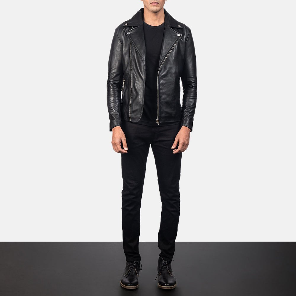 Noah Black Leather Biker Jacket image 3