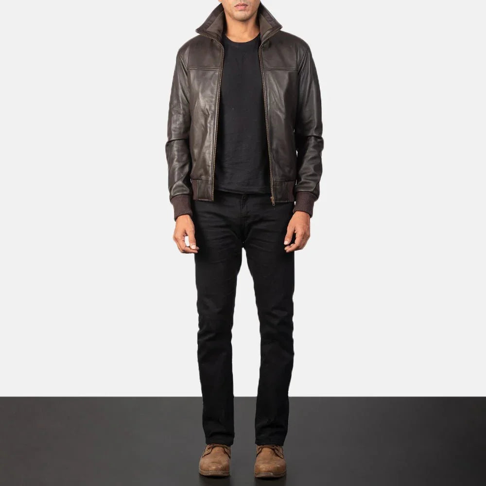 Air Rolf Brown Leather Bomber Jacket image 4