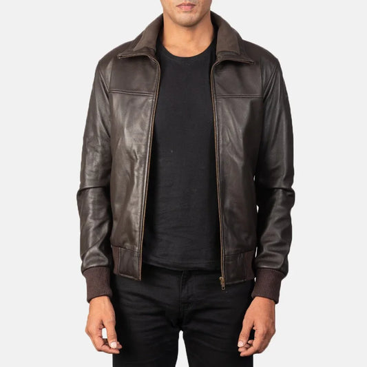 Air Rolf Brown Leather Bomber Jacket image 1