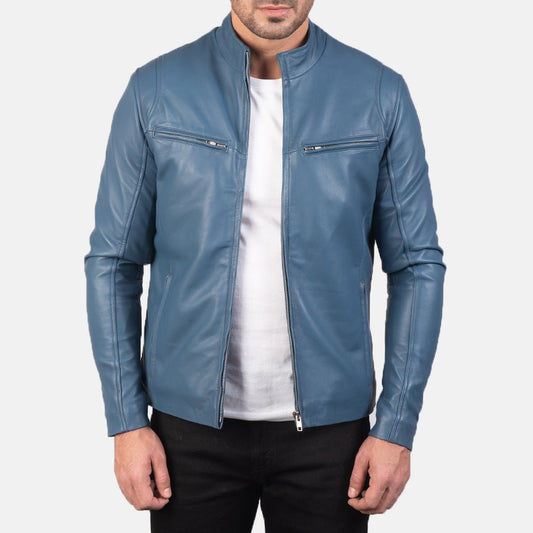 Ionic Blue Leather Biker Jacket image 0