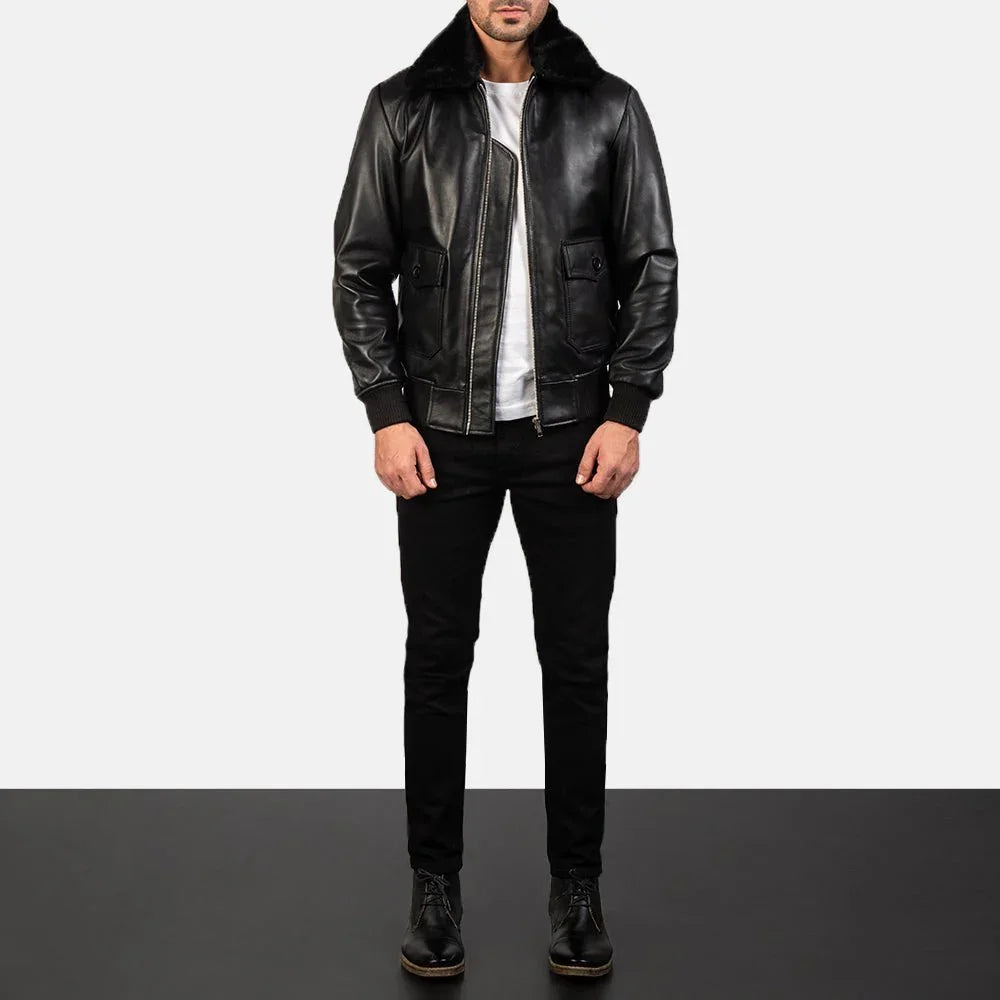 Airin G-1 Black Leather Bomber Jacket image 2