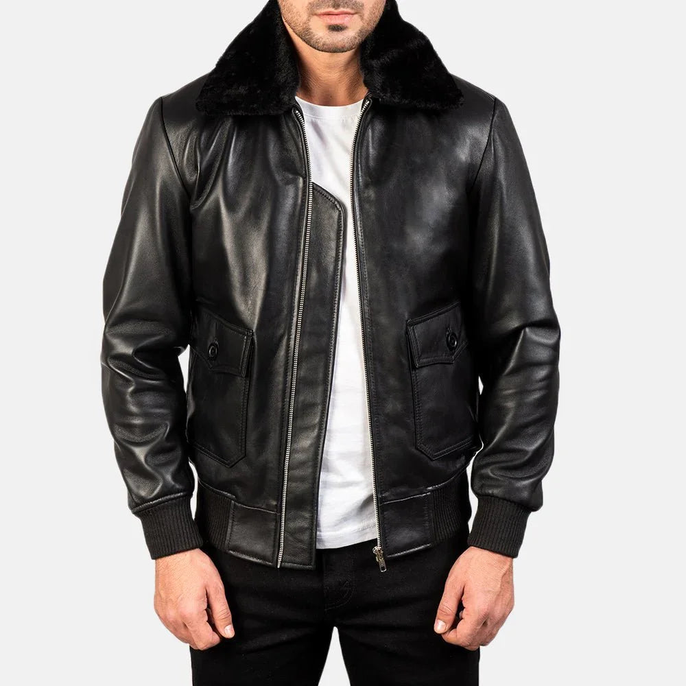 Airin G-1 Black Leather Bomber Jacket image 0